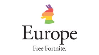 Epic Games artwork showing Fortnite's llama design in classic Apple colours, and the words: "Europe. Free Fortnite."