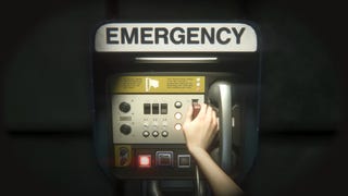 An Alien: Isolation screenshot showing the player character using an emergency telephone in first-person.