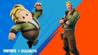 Fortnite's Jonesy as a Fall Guys bean.